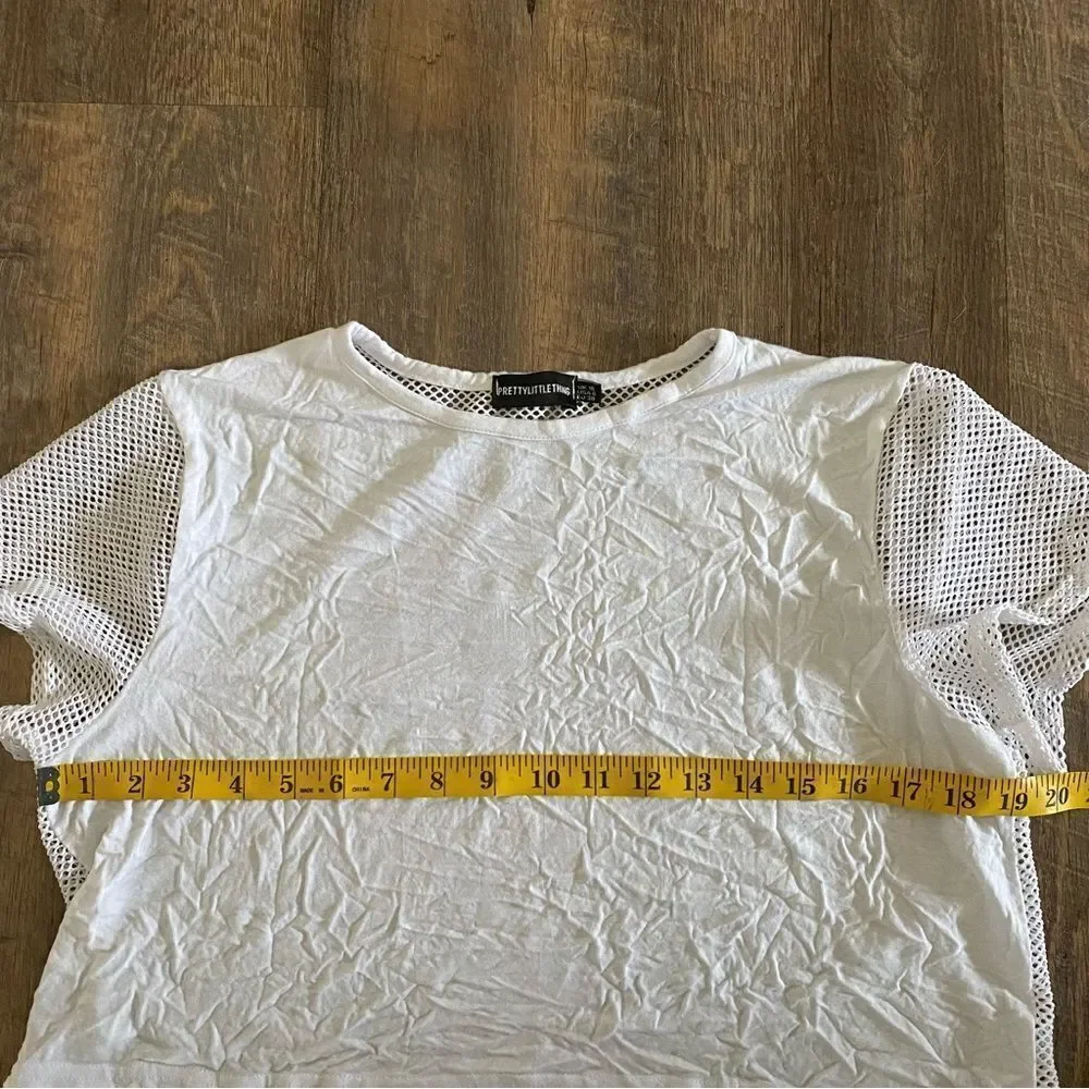 PRETTYLITTLETHING Top White Mesh Crop Festival Rave Party US 6